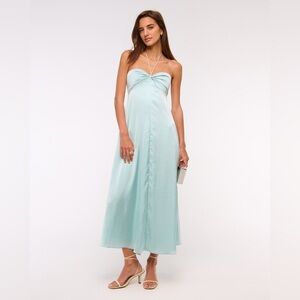 NWT A&F XL Light Aqua Twist Front Flowy Maxi Dress Abercrombie & Fitch